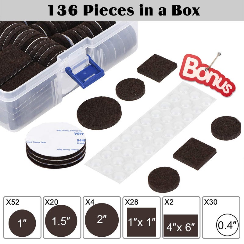 FURNIMATE Felt Furniture Pads 136 Pieces, Furniture Pads for Hardwood Floors, 5mm Thick Floor Protectors for Furniture Legs, Felt Pads for Furniture, Floor Savers for Furniture in a Case - Image 2